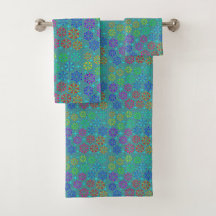 Colorful Mid Century Retro Pattern Art Design Bath Towel Set