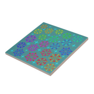 Colorful Mid Century Retro Pattern Art Design Ceramic Tile