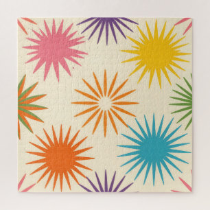 Colorful Mid Century Starburst Pattern Jigsaw Puzzle