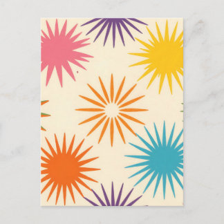 Colorful Mid Century Starburst Pattern Postcard
