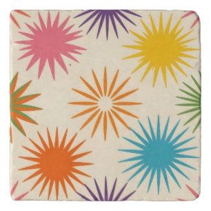 Colorful Mid Century Starburst Pattern Trivet
