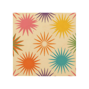 Colorful Mid Century Starburst Pattern Wood Wall Art