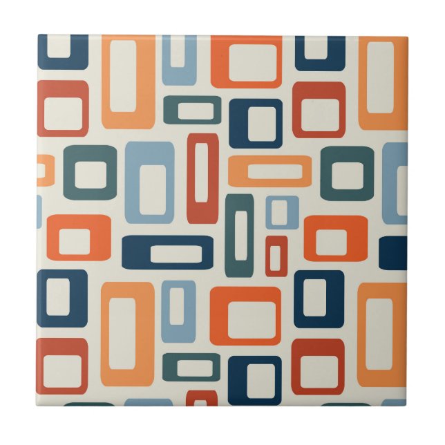 Colorful Mid Century style shapes Ceramic Tile (Front)