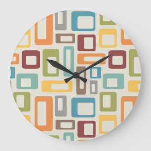 Colorful Mid Century style shapes Large Clock
