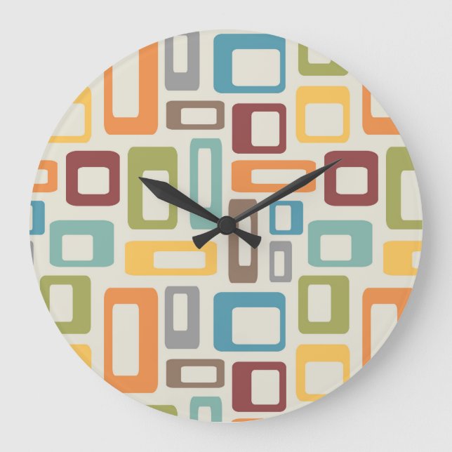 Colorful Mid Century style shapes Large Clock (Front)