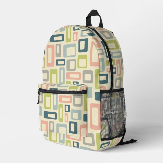 Colorful Mid Century style shapes Printed Backpack (Back Corner Right)