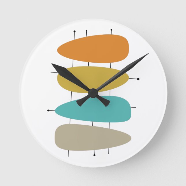 Colorful Mid Century Water Drops and Lines Round Clock (Front)