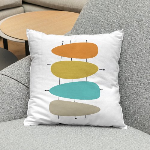 Colorful Mid_century Water Drops and Lines Throw Pillow