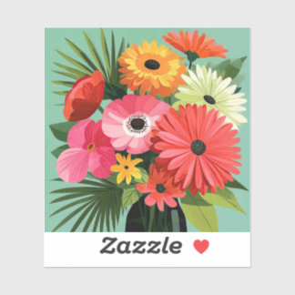 Colorful Midcentury Daisy Flower Bouquet Sticker