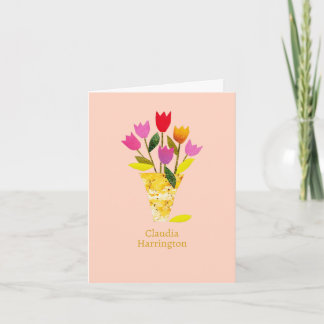Colorful MidCentury Modern Pink Tulips Coral Note Card