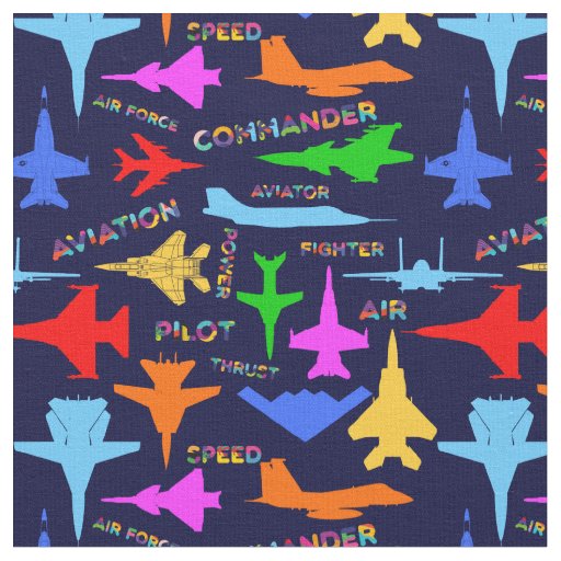 Colorful Military Aviation Aircrafts On Blue Fabric
