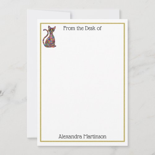 Colorful Millefiori Cat Monogram Name Stationery Note Card
