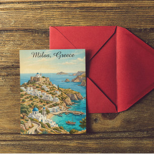 Colorful Milos Greece Aegean Sea Travel Postcard