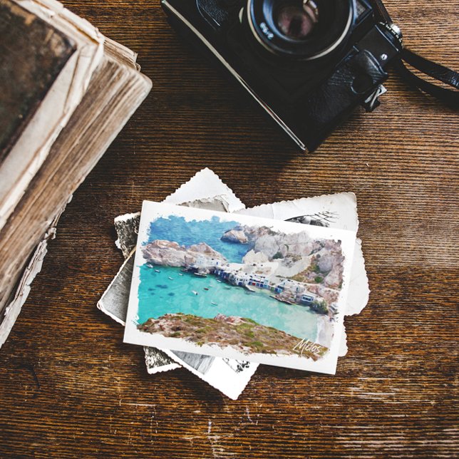 Colorful Milos Greece Coastal View Postcard (milos greece aegean sea panorama view postcard)