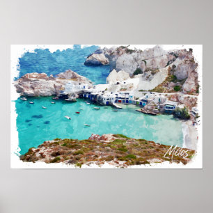 Colorful Milos Greece Panorama View Poster