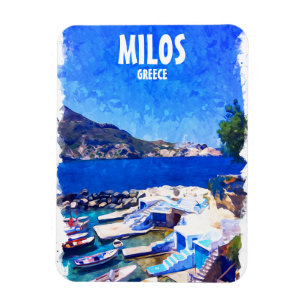 Colorful Milos Greece Travel Art Magnet