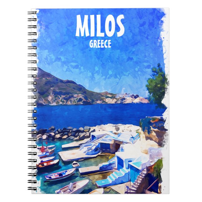 Colorful Milos Greece Travel Art Notebook (Front)