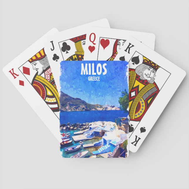 Colorful Milos Greece Travel Art Poker Cards (Back)