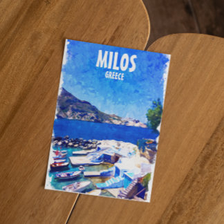 Colorful Milos Greece Travel Art Postcard