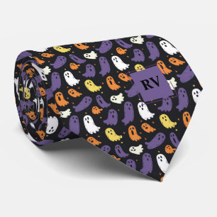 Colorful Mini Halloween Ghosts Monogrammed Neck Tie