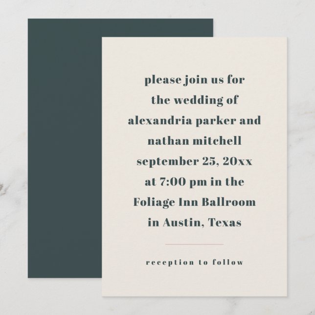 Colorful Minimalism | Charcoal and Cream Wedding Invitation (Front/Back)