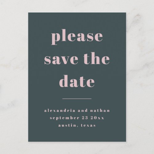 Colorful Minimalism  Charcoal Blue Save the Date Invitation Postcard