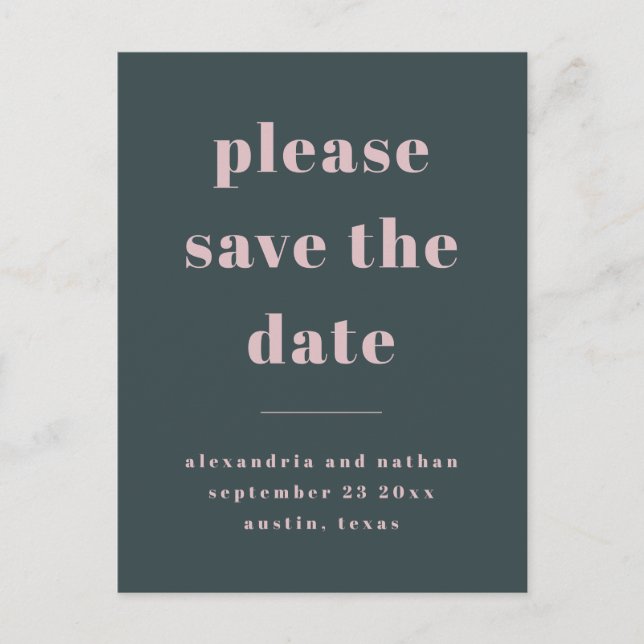 Colorful Minimalism | Charcoal Blue Save the Date Invitation Postcard (Front)