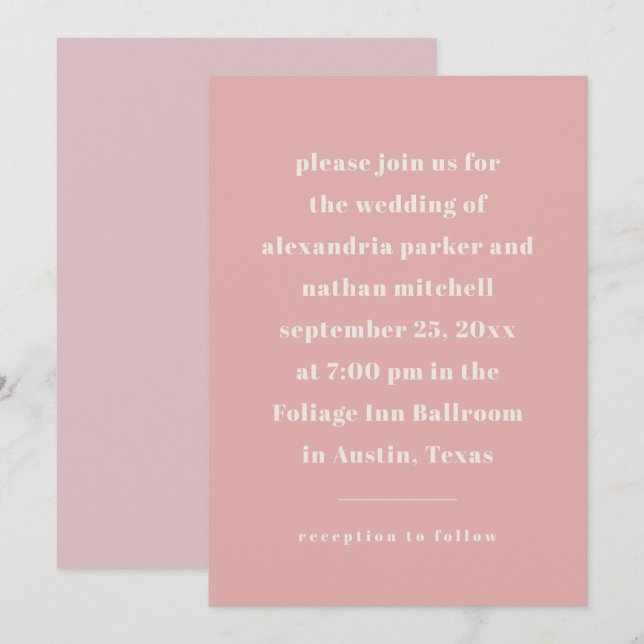 Colorful Minimalism | Modern Pink Invitation (Front/Back)