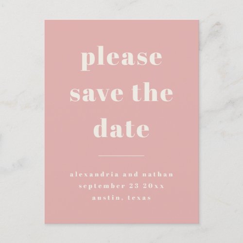 Colorful Minimalism  Modern Pink Save the Date Invitation Postcard