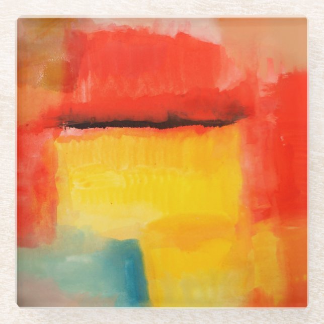 Colorful Minimalist Abstract Artwork Glass Coaster (Front)