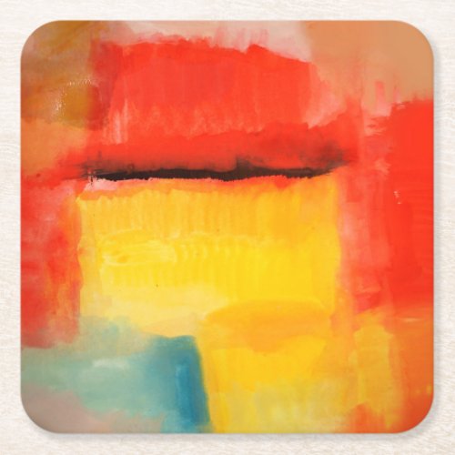 Colorful Minimalist Abstract Artwork Square Paper Coaster