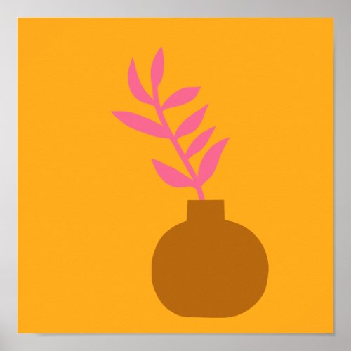 Colorful Minimalist Botanical Plant Art in Yellow Poster