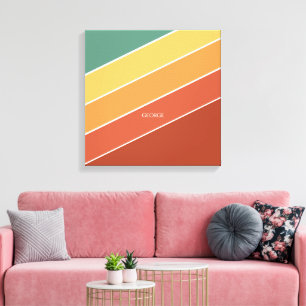 colorful minimalist diagonal stripes name canvas print