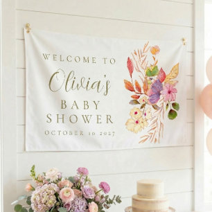 Colorful Minimalist Floral Baby Shower Welcome Banner