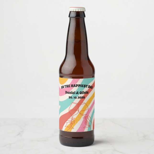 Colorful Minimalist Wedding Beer Bottle Label (Front)