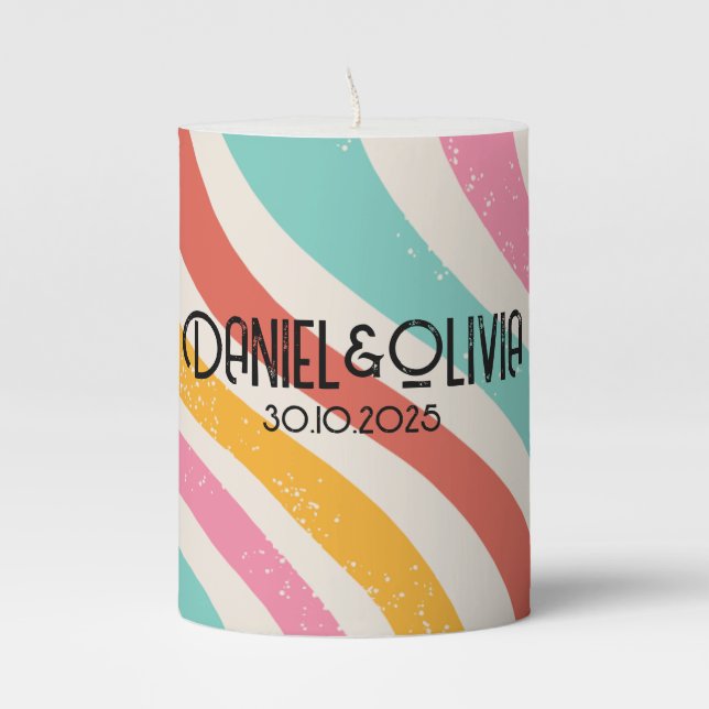 Colorful Minimalist Wedding Pillar Candle (Front)