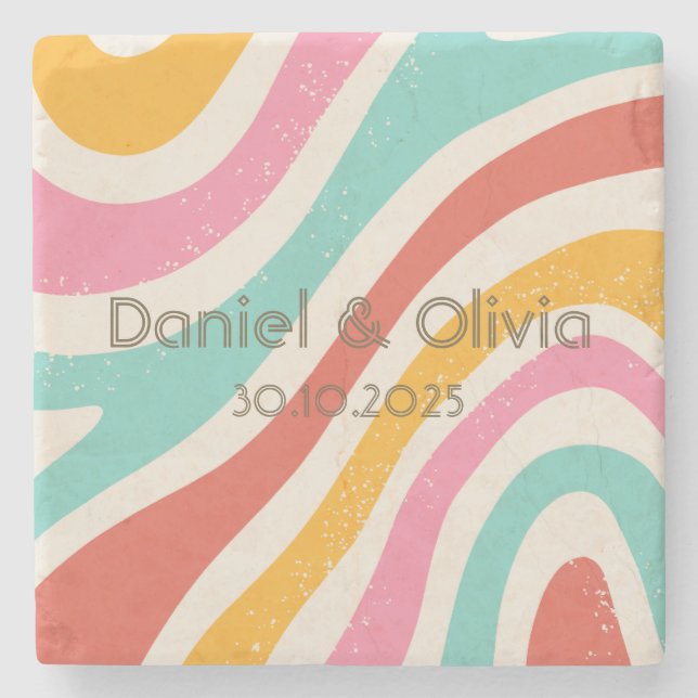 Colorful Minimalist Wedding Stone Coaster (Front)