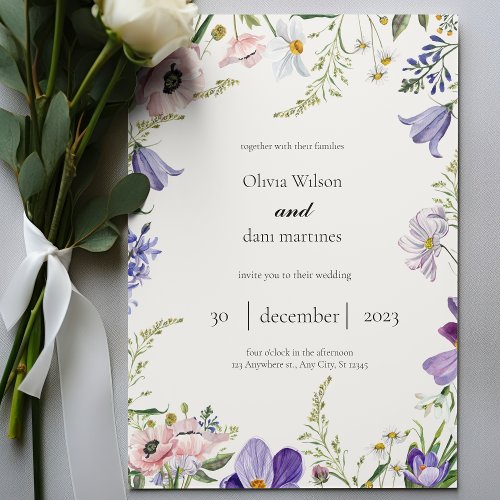 Colorful Minimalist Wildflower Photo Wedding Invitation