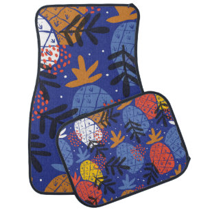 Colorful minimalistic abstract pineapples and leav car floor mat