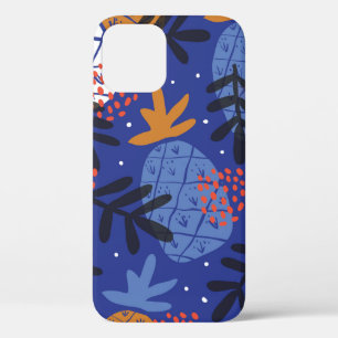 Colorful minimalistic abstract pineapples and leav iPhone 12 case