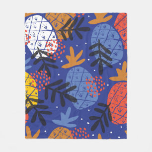 Colorful minimalistic abstract pineapples and leav fleece blanket