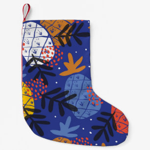 Colorful minimalistic abstract pineapples and leav small christmas stocking