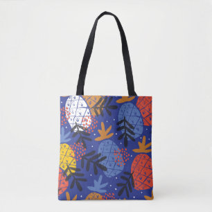 Colorful minimalistic abstract pineapples and leav tote bag