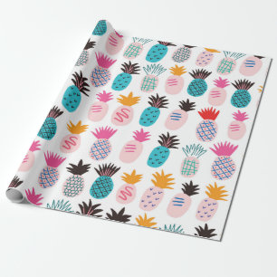 Colorful minimalistic abstract pineapples and leav wrapping paper