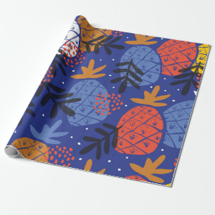 Colorful minimalistic abstract pineapples and leav wrapping paper