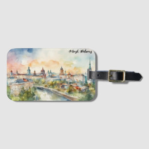 Colorful Minsk Belarus Watercolor Painting City  Luggage Tag