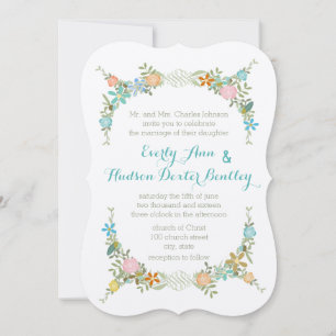 Colorful Mint Bunting Pennant Garland Wedding Invitation