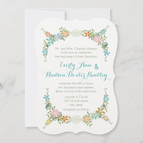 Colorful Mint Bunting Pennant Garland Wedding Invitation