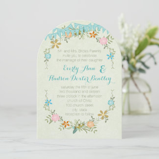 Colorful Mint Bunting Pennant Garland Wedding Invitation