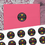 Colorful Mis Quince Anos Black Pink Mexican Fiesta Classic Round Sticker<br><div class="desc">Custom Mis Quince Años envelope seals on handy sticker sheets for your invitation envelopes, gift wrap and party decorations. The template is set up ready for you to add your name and the date of your birthday or quinceanera celebration. This fun and vibrant design features colorful Mexican Folk Art flowers...</div>